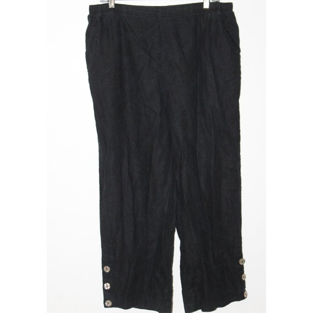 two star dog Womens Black Linen Crop Wide Leg Pull On Pants 12
